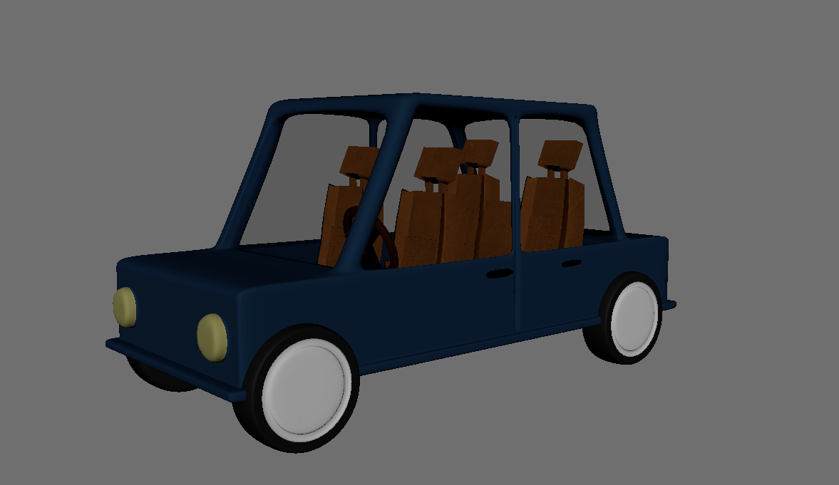 a 3D modelled car that's blue.