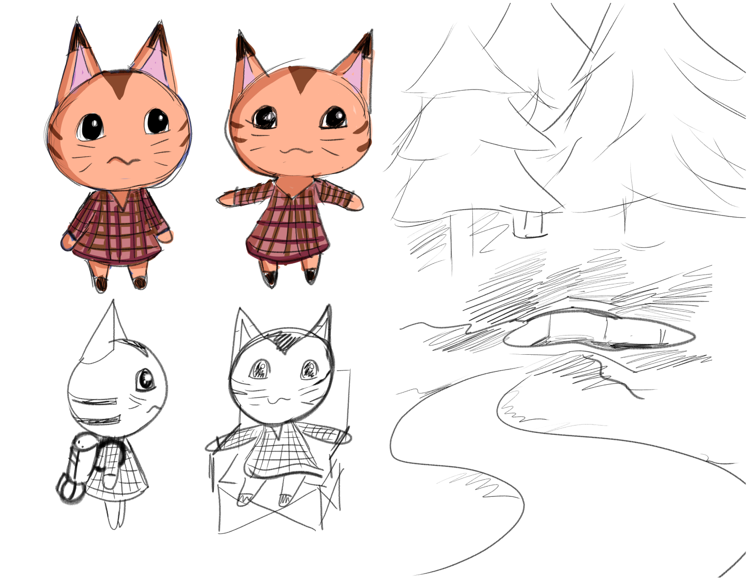 Sketches of a an orange cat character